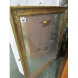 GILT MIRROR, rectangular hanging wall mirror with corner relief design, 29" x 23"