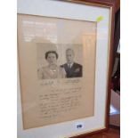 ROYAL INTEREST, 1948 signed silver wedding "Thank You" letter of Elizabeth R & George R, framed