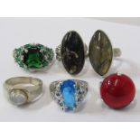 SILVER RINGS, selection of 6 silver ring including labradorite, moonstone, agate etc