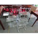 SHOP DISPLAYS, pair of chrome and plate glass adjustable multi tier shop displays, 37" height