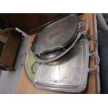 SILVERPLATE, large twin handled tray; together with three other plated trays