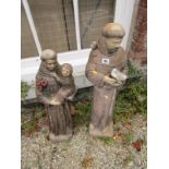 GARDEN ORNAMENTS, 2 stonework statues of Monks, 26" & 30"