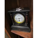 VICTORIAN MARBLE MANTEL CLOCK, red column design black marble clock by Ham & Huddy of Liskeard, with