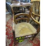FRENCH LADDERBACK CARVER CHAIR, fruitwood and rush seated panel armchair
