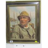 L. NOIREAUT , signed oil on canvas "Portrait of French Fisherman smoking a Pipe", 13" x 10"