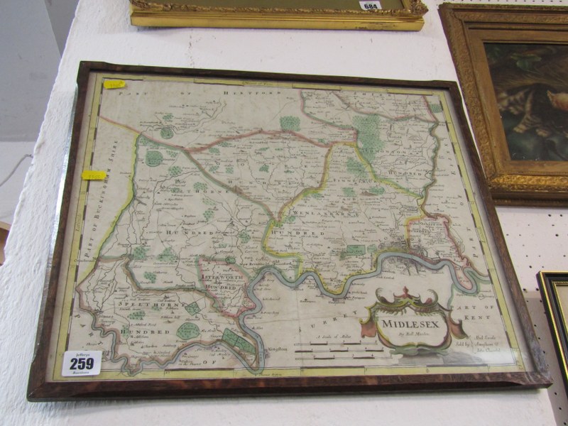 EARLY MAP, Robert Morden hand coloured map of "Middlesex" from early 1700's