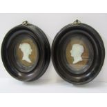 VICTORIAN PORTRAIT PROFILES, pair of oval framed bisque porcelain profiles of Young Lady & Man