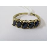 9ct YELLOW GOLD 5 STONE SAPPHIRE HALF ETERNITY STYLE RING, 5 marquise cut sapphires of good deep