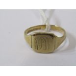 9ct YELLOW GOLD SIGNET RING, Size 'S', approx 3.4 grms in weight