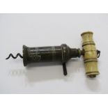 ANTIQUE CORKSCREW, a patent barrel design corkscrew with turned bone handle