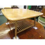 ERCOL, Blonde Ercol square top coffee table with magazine rack base, 29" width