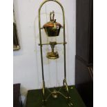 ARTS & CRAFTS METALWARE, brass & copper spirit kettle on stand, 36" Height