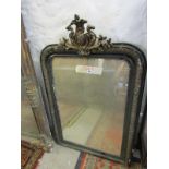 OVERMANTEL MIRROR, 19th Century ebonised & gilded overmantel mirror (with various damage) 45" height