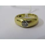 HEAVY 18ct YELLOW GOLD DIAMOND SET GYPSY STYLE RING, principal old cut diamond measuring in excess