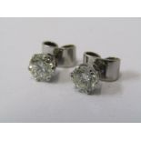 A PAIR OF 18ct WHITE GOLD DIAMOND STUD EARRINGS, Approx 2.1 ct total diamond weight, bright well