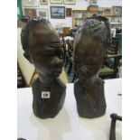 ETHNIC CARVING, two African carvings of young man & woman, 14" Height