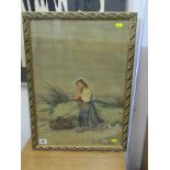 GUERRINO GUADABASSI, signed watercolour "Young Lady Praying on Pathside", 20" x 13"