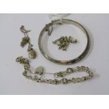 SILVER ITEMS, including silver hinged bangle, gate bracelet, box link chains etc