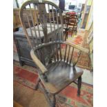 WINDSOR, highback ash and elm armchair, pierced splat back and H stretcher