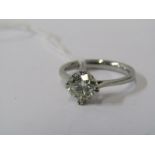 PLATINUM SET DIAMOND SOLITAIRE RING, brilliant cut diamond in 4 claw platinum setting, measuring