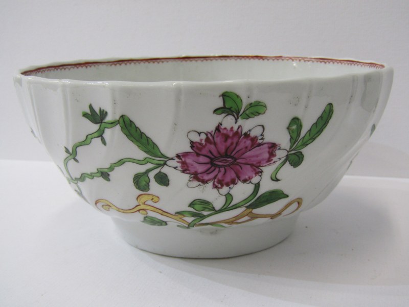 ENGLISH PORCELAIN, 18th Century Worcester spiral fluted waste bowl, a similar floral decorated - Image 3 of 16