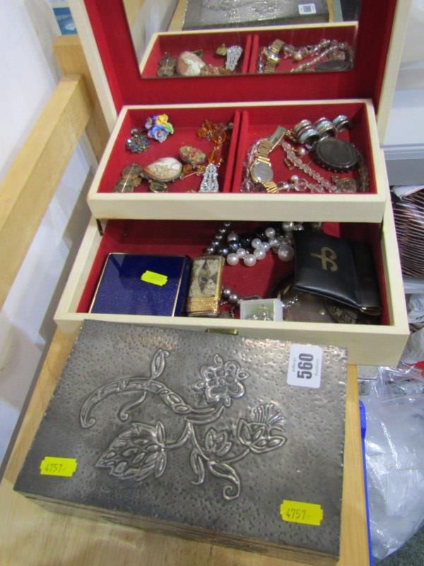 COSTUME JEWELLERY, pewtered covered jewellery box, containing various necklaces, pendants, - Image 4 of 4