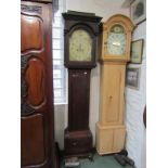 19th CENTURY 8 DAY LONGCASE CLOCK, painted break arch face with oak casing