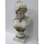 VICTORIAN BUST, Continental bisque pedestal bust of Young Lady, 23" height
