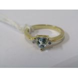 9ct YELLOW GOLD TOPAZ & DIAMOND RING, Principal trillion cut topaz with small accent diamond to each