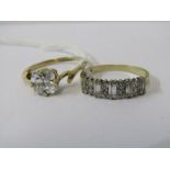 TWO STONE SET 9CT YELLOW GOLD RINGS, one size M/N the other size R