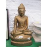 BUDDHA, carved and gilded white marble figure of seated Buddha, 19" height