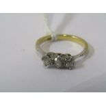 18ct YELLOW GOLD PLATINUM & DIAMOND 3 STONE RING, 3 matching old cut diamonds totalling approx 0.
