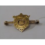 9ct YELLOW GOLD LONDON RIFLE BRIGADE, South Africa gold brooch 1900 to 1902 approx 3.8 grms in