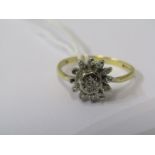 DIAMOND CLUSTER RING, 18ct gold illusion set diamond cluster ring, size K (2 small stones to the