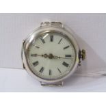 800 GRADE SILVER CASED PINSET TRENCH STYLE WATCH, appears to be in working condition