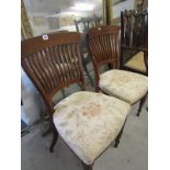 EDWARDIAN INLAID SALON CHAIRS, pair of floral marquetry mahogany shaped back salon chairs