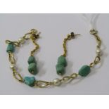 18ct YELLOW GOLD TURQUOISE & CULTURED PEARL BRACELET & TURQUOISE & GOLD EARRINGS