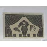 ERIC GILL, limited edition wood cut "Actor on Stage", 4" x 7"