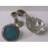EASTERN SILVER SERVING SPOON, horn handled spoon with pierced dragon decoration, also miniature