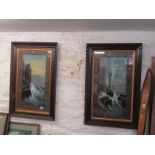 M. WEST, pair of signed oils on board "Lighthouse" and "Shipwreck", 23" x 11"