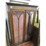EDWARDIAN INLAID & PAINTED MAHOGANY DISPLAY CABINET, mahogany twin door cabinet, 29" width