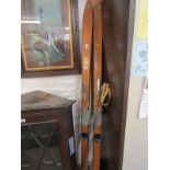 VINTAGE SKIS, a pair of standard wooden skis marked "Erbader Ski", with plated mounts, matching