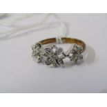 9ct YELLOW GOLD DIAMOND SET TRIPLE FLOWER RING, Size 'M'