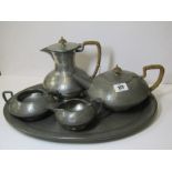 TUDRIC PEWTER, 5 piece crafted pewter tea and coffee service with original woven handles, pattern