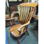COOPERS ARMCHAIR, shaped back, beech and elm seated coopers armchair, H stretcher