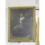 VICTORIAN PORTRAIT, oil on canvas "Portrait of Seated Lady" 27" x 13"