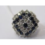 18CT WHITE GOLD SAPPHIRE & DIAMOND CLUSTER RING, impressive sapphire & diamond cluster containing 26