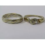 TWO 9CT GOLD RINGS, totalling 5grms, one set small diamond, size L/M & N/O