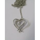 9ct WHITE GOLD DIAMOND SET DOUBLE HEART PENDANT, on fine 9ct white gold curb link necklace