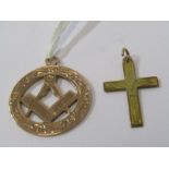 9ct GOLD CROSS & MASONIC MEDALLION, approx 4.3 grams all together